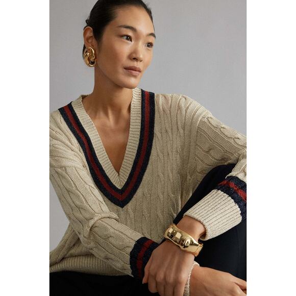 TUCKERNUCK Garnet and Navy Stripe Metallic Morrissey Sweater Size M NWT - Picture 5 of 6